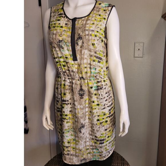 Apt9 Lime Graphic Sleeveless Mini Dress L Lined Beachy Elastic Waist Quarter Zip - Picture 8 of 12
